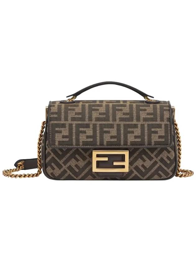 Baguette Chain FF Jacquard Medium Cross Bag Brown - FENDI - BALAAN 3