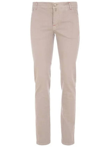 UPNJSM K0602D 02 Leather Patch Beige Denim Pants - KITON - BALAAN 1