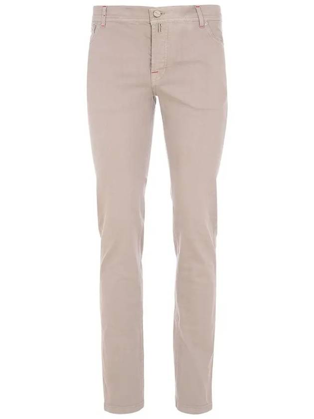 UPNJSM K0602D 02 Leather Patch Beige Denim Pants - KITON - BALAAN 1