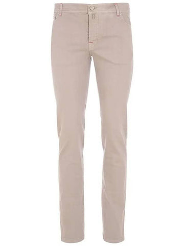 UPNJSM K0602D 02 Leather Patch Beige Denim Pants - KITON - BALAAN 1