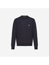 Superfine Crew Neck Wool Knitted Sweater Navy - PRADA - BALAAN 1