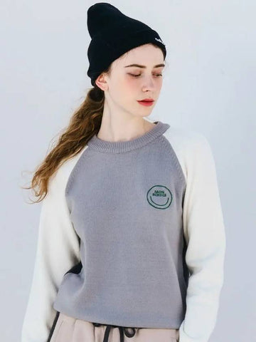 COMBINATION CREW NECK Color combination smile knit sweaterGREY - MONBIRDIE GOLF - BALAAN 1