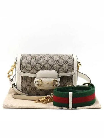 658574 White leather horsebit 1955 mini cross bag three color strap - GUCCI - BALAAN 1