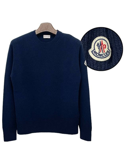 Logo Patch Wool Cashmere Knit Top Navy - MONCLER - BALAAN 2