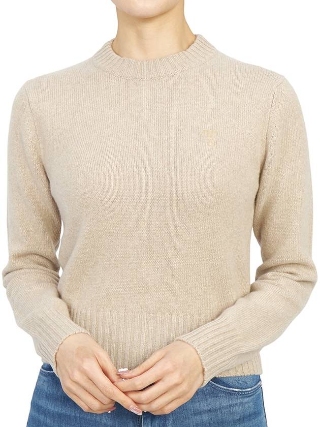 Heart Logo Cashmere Knit Top Beige - AMI - BALAAN 6