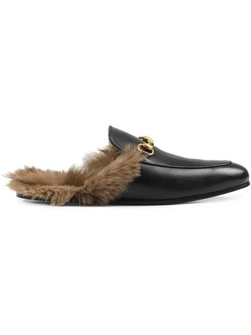 Prince Town Fur Leather Bloafers Black - GUCCI - BALAAN 1