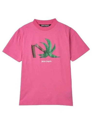 Broken Palm Tree Short Sleeve T Shirt Pink - PALM ANGELS - BALAAN 1