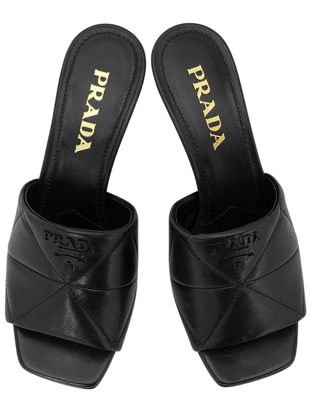 Logo quilted nappa leather sandal heel black - PRADA - BALAAN 3