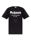 Women's Graffiti Logo Short Sleeve T-Shirt Black - ALEXANDER MCQUEEN - BALAAN 2