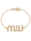 Crystal Embellished Logo Bracelet Gold - MIU MIU - BALAAN 2