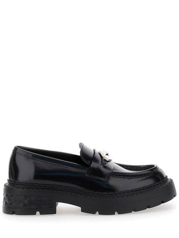 'Marlow' Black Loafers With Diamond Shaped Detail In Leather Woman - JIMMY CHOO - BALAAN 1