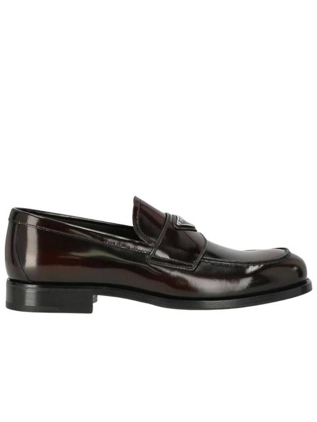 Men's Triangle Logo Leather Loafers Dark Brown - PRADA - BALAAN 1