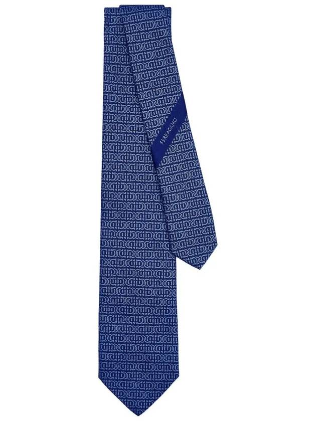 Gancini Silk Jacquard Tie Navy - SALVATORE FERRAGAMO - BALAAN 4