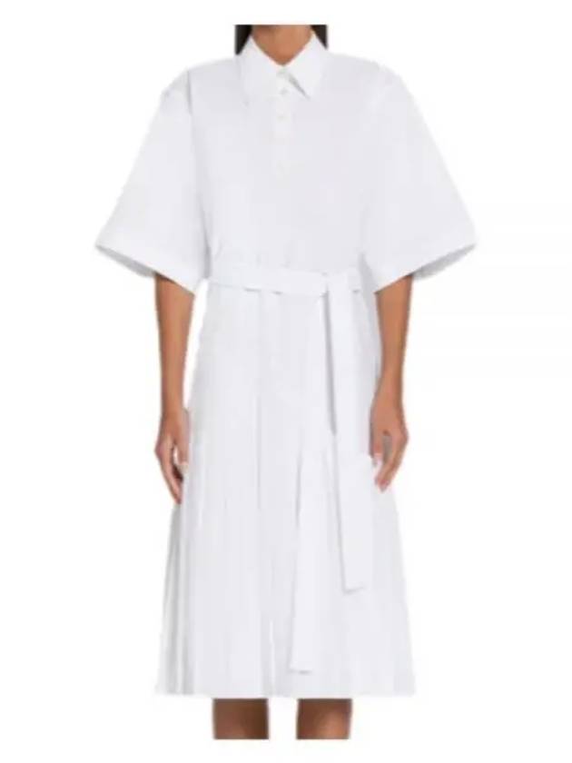 Belted Poplin Cotton Midi Dress White - THOM BROWNE - BALAAN 2