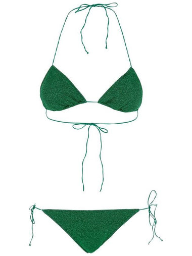 'Lumiere' Green Bikini With Triangular Top And Tie Closure In Tech Fabric Woman - OSEREE - BALAAN 1