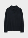 Layered V neck polo knit black - NOIRER - BALAAN 3