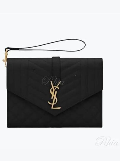 Matelasse Gold Logo Strap Clutch Bag Black - SAINT LAURENT - BALAAN 2