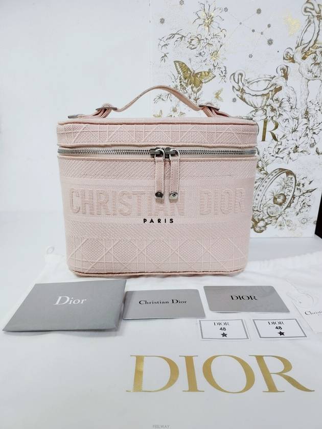 Used luxury goods DHLUX Travel Vanity pink Cannage embroidery tote bag - DIOR - BALAAN 10