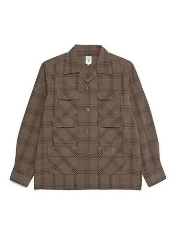 Nami West Pocket Check Twill Long Sleeve Shirt Brown Charcoal KP831 - SOUTH2 WEST8 - BALAAN 1