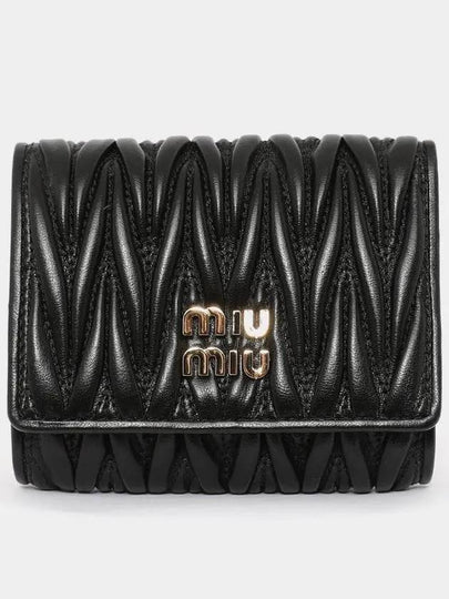 Matelasse Logo Nappa Leather Half Wallet Black - MIU MIU - BALAAN 2