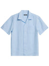 Elio Linen Melange Short Sleeve Shirt Chambray Blue - J.LINDEBERG - BALAAN 2