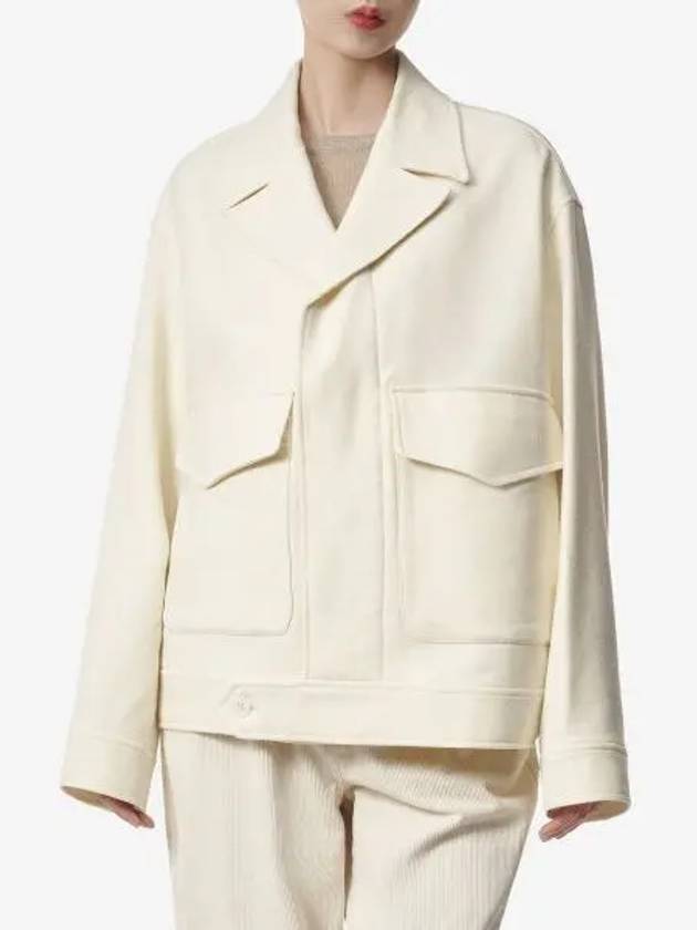 Oversized virgin wool pocket jacket ivory FJK225WV0018185 - AMI - BALAAN 1