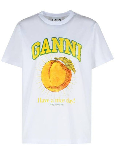 Women's Relaxed Peach Print Short Sleeve T-Shirt White - GANNI - BALAAN 2