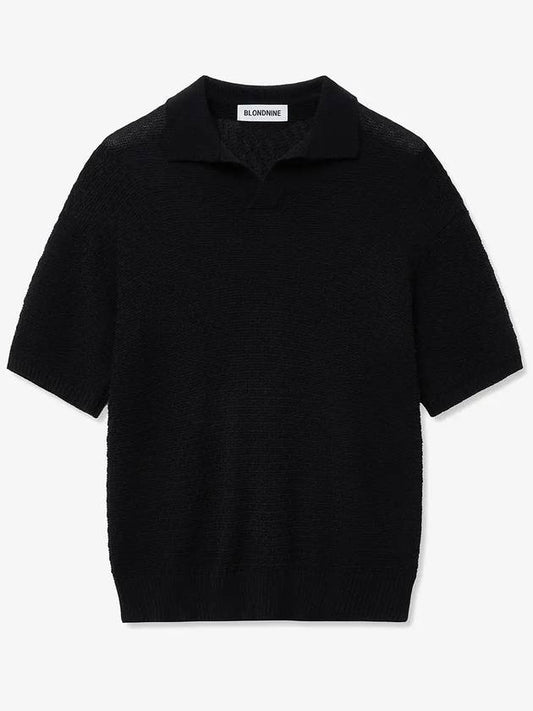 Soft texture open collar short sleeve knit_black - BLONDNINE - BALAAN 1