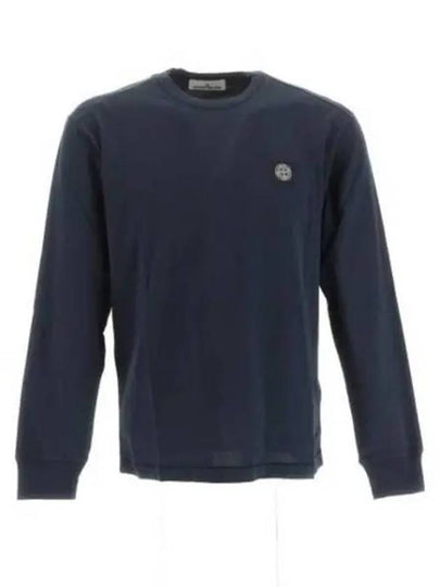 Cotton Jersey Slim Fit Long Sleeve T Shirt Navy Blue - STONE ISLAND - BALAAN 2