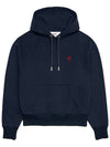 Embroidered Logo Organic Cotton Hoodie Navy - AMI - BALAAN 2