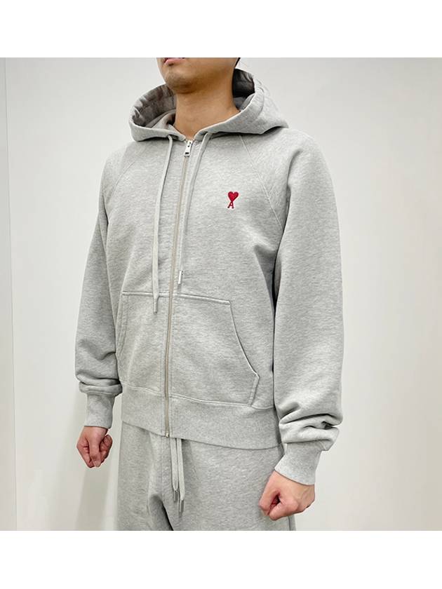 Ami De Coeur Embroid Logo Hoodie Zip-up Grey - AMI - BALAAN 3