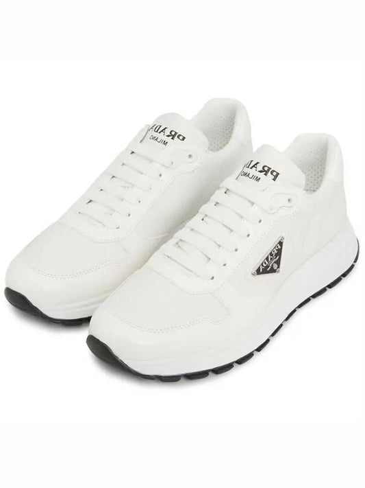 Prax 01 Re-Nylon Brushed Leather Low-Top Sneakers White - PRADA - BALAAN 2