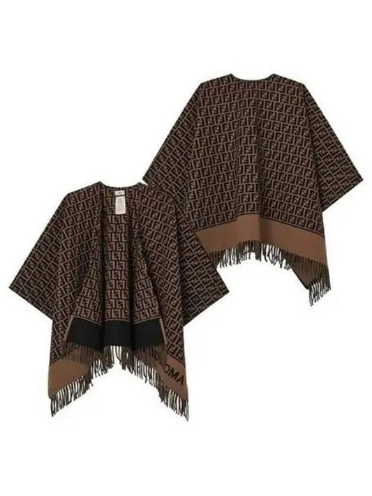 Roma Allover Logo Wool Cashmere Cape Brown - FENDI - BALAAN 2