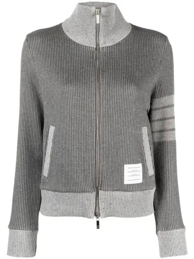 Women's 4-Bar Funnel-Neck Zip-Up Jacket Grey - THOM BROWNE - BALAAN 2