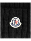 Logo Patch Wool Rib Knit Beanie Black - MONCLER - BALAAN 4