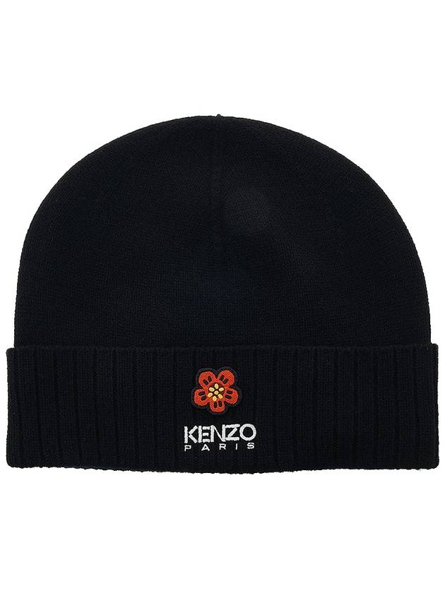 Bokeh Flower Logo Turn-Up Wool Beanie Black - KENZO - BALAAN 10