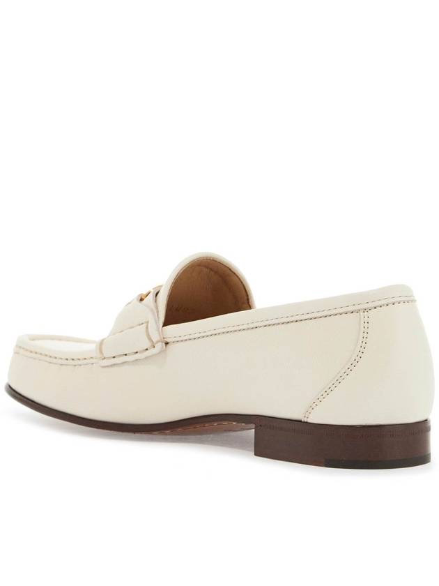 ivory leather loafer with golden metal v logo - VALENTINO - BALAAN 3