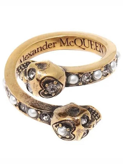 Women's Wrap Around Twin Crystal Skull Ring Gold - ALEXANDER MCQUEEN - BALAAN 2