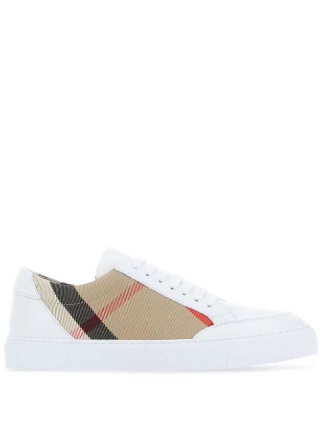 House Check Leather Sneakers Optic White - BURBERRY - BALAAN 2