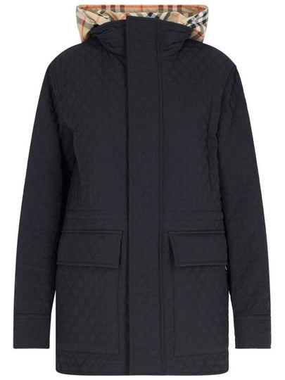 Check Hooded Quilted Jacket Black - BURBERRY - BALAAN 2