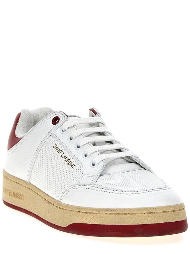 Crack Lace Up Calf Leather Low Top Sneakers White Red - SAINT LAURENT - BALAAN 3