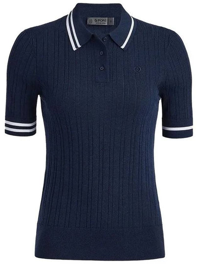 Women's Rib Cotton Short Sleeve Polo Shirt Navy - G/FORE - BALAAN 2