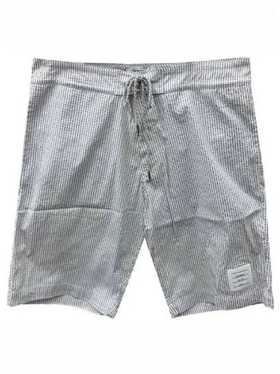 Men's Seersucker 4 Bar Drawstring Board Swim Shorts Grey - THOM BROWNE - BALAAN 2