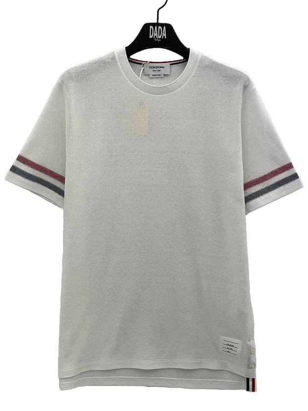 Textured Cotton Stripe Short Sleeve T-Shirt White - THOM BROWNE - BALAAN 2