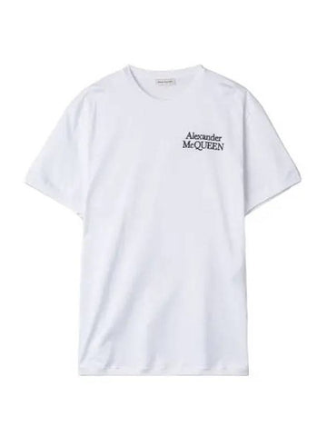 Embroidered Logo Short Sleeve T Shirt White Tee - ALEXANDER MCQUEEN - BALAAN 1