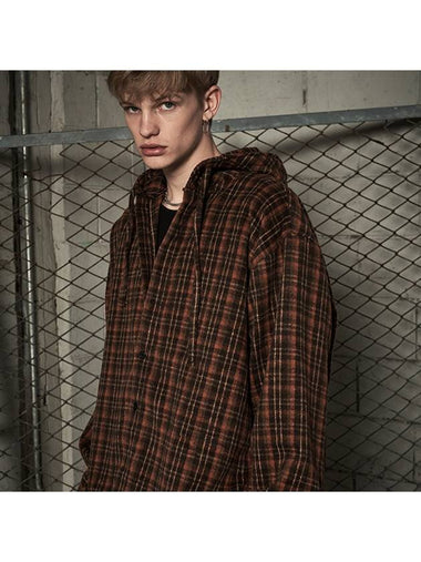 Brushed Check Over Hooded Shirt Jacket Orange - TENER - BALAAN 1