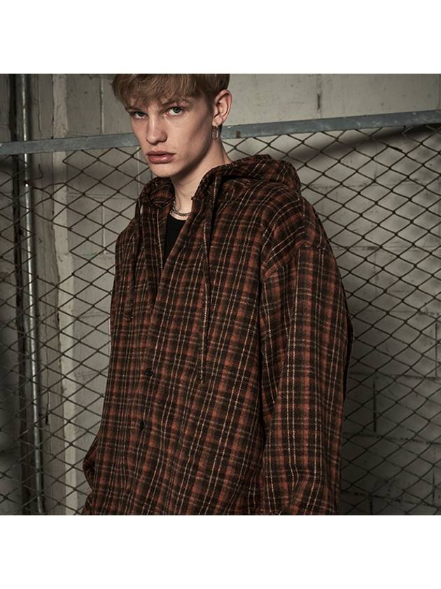 Brushed Check Over Hooded Shirt Jacket Orange - TENER - BALAAN 2