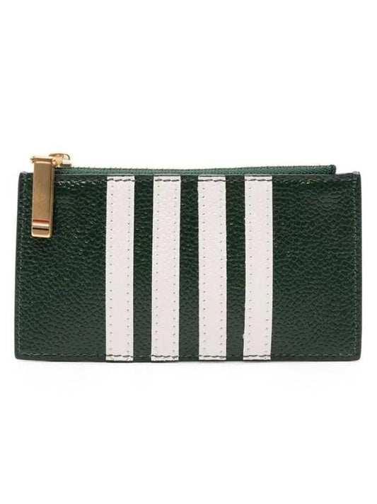 4 Bar Stripe Zipper Card Wallet Green - THOM BROWNE - BALAAN 1