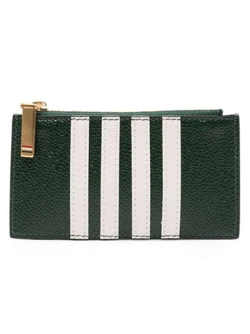 4 Bar Stripe Zipper Card Wallet Green - THOM BROWNE - BALAAN 1