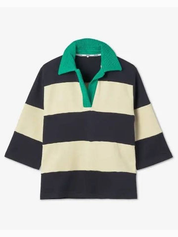 Big collar striped t shirt dark blue beige green CRTWXJER0127136 - SUNNEI - BALAAN 1